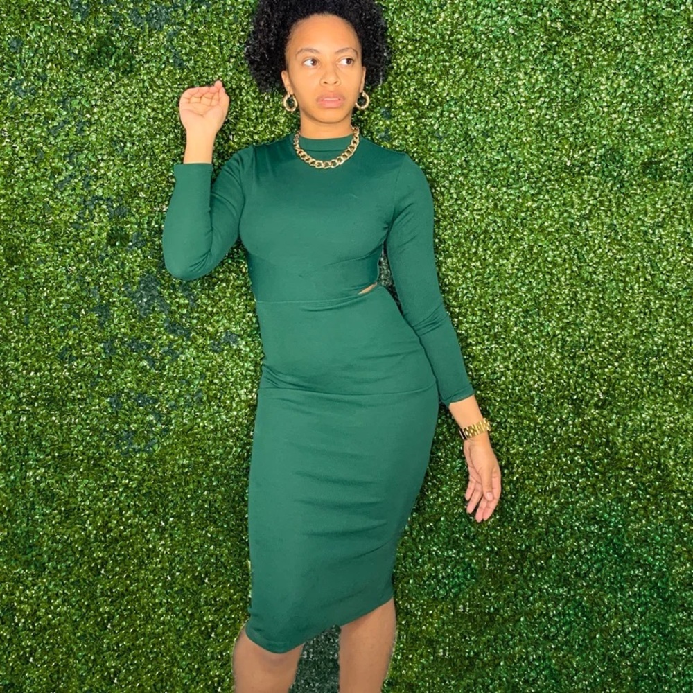 Top Shop long sleeve dress in Winter Green